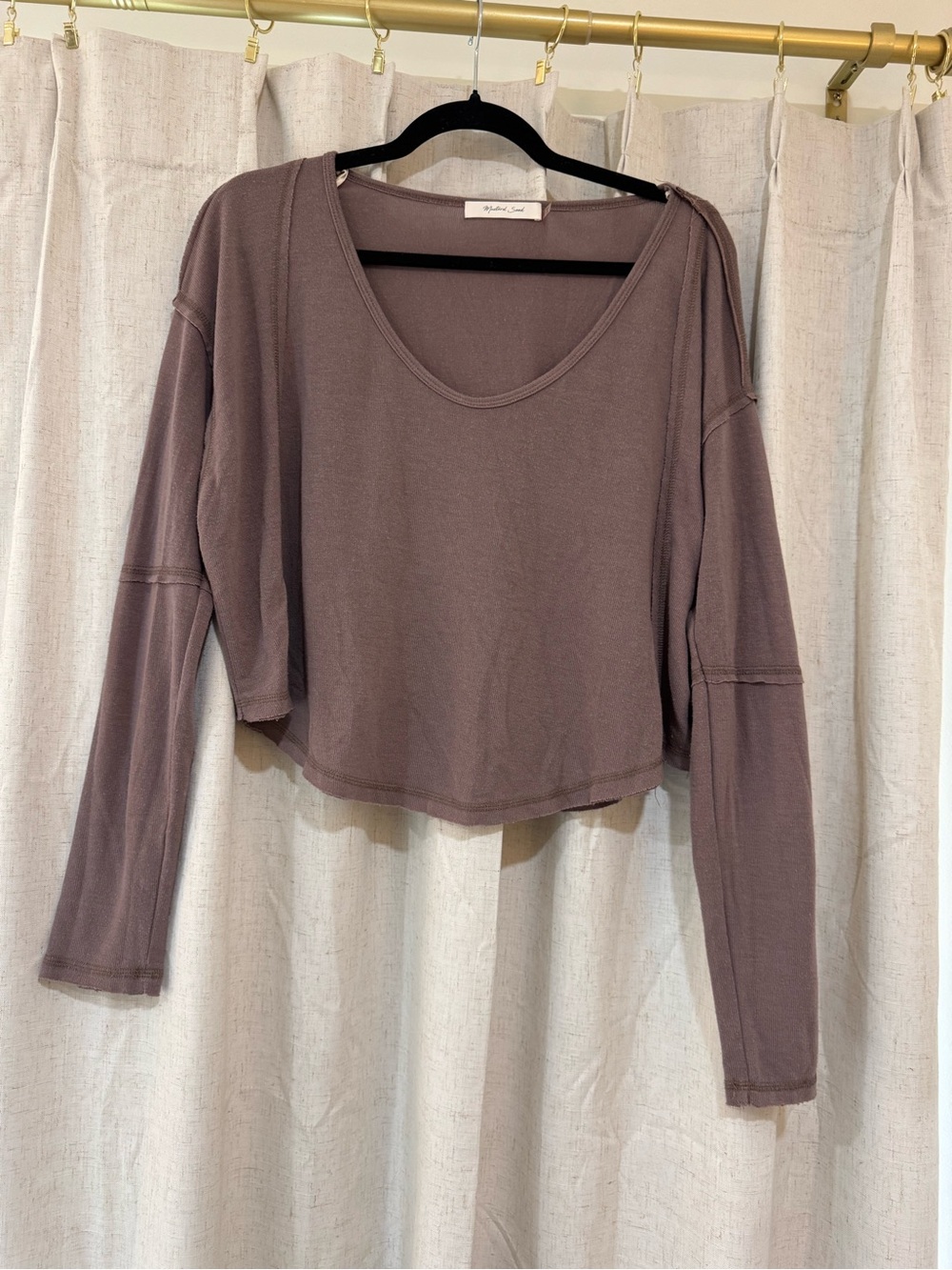 Mustard Seed brown Cropped Long Sleeve Scoop Top
